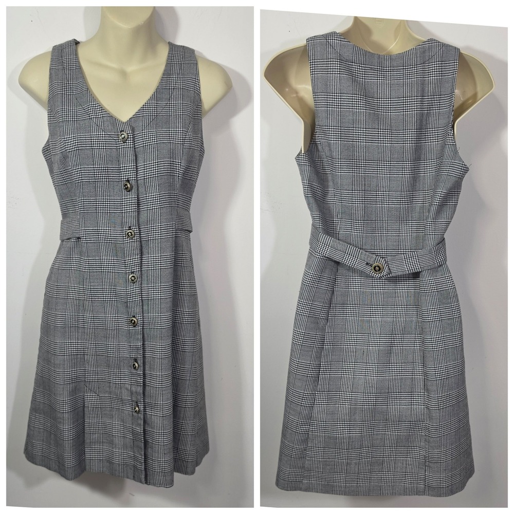 Casual Corner Petite Jumper Dress Women 4P Black White Glen Plaid 90s academia